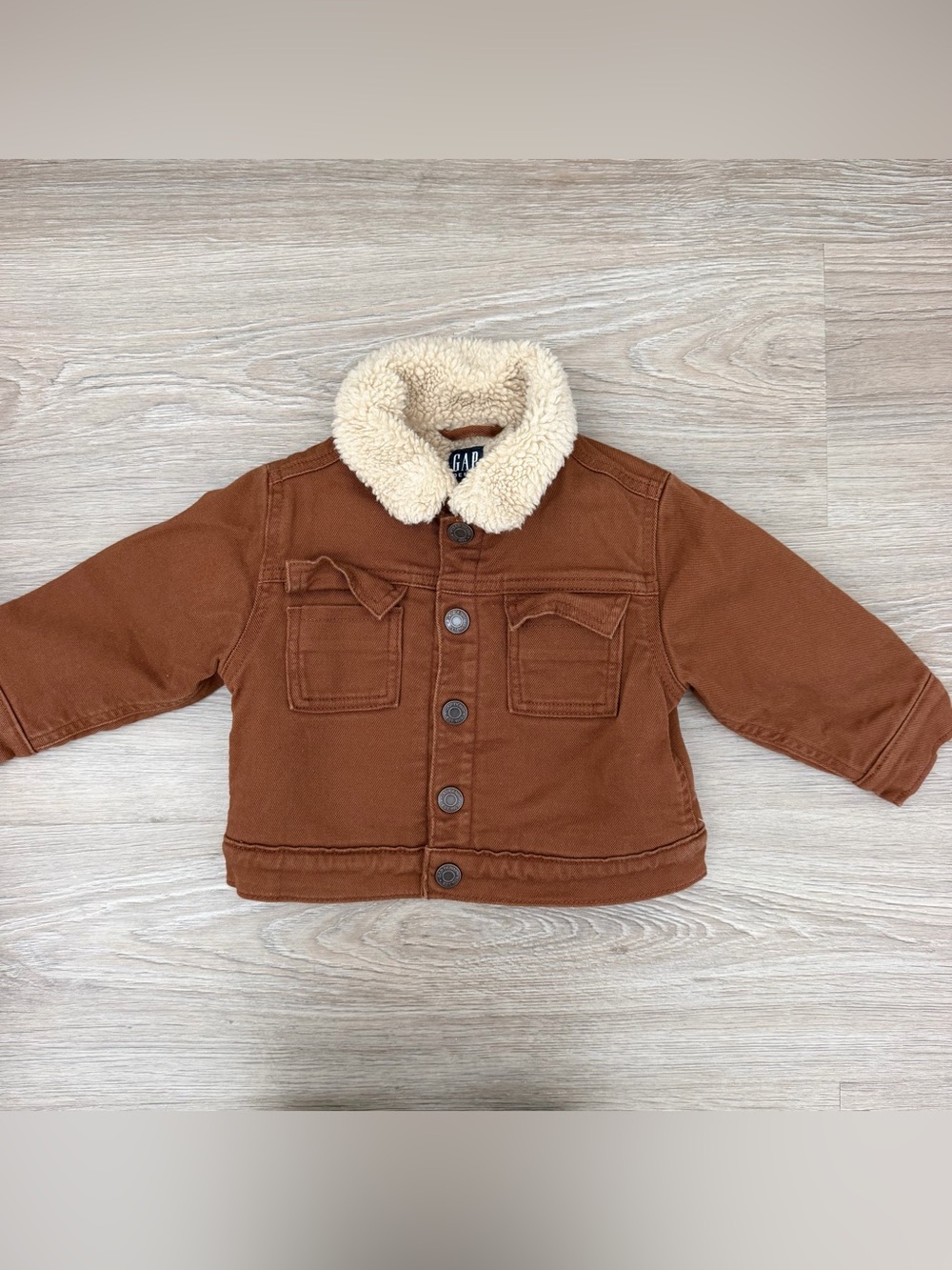 GAP Baby Boy Sherpa-Lined Brown Denim Jacket Size 18-24 months